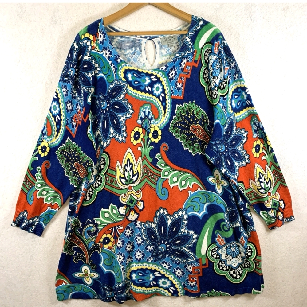 🆕 Joseph A Womens Colorful Paisley Knit Top! Size 1X-Boho Soft, Comfy & Bright